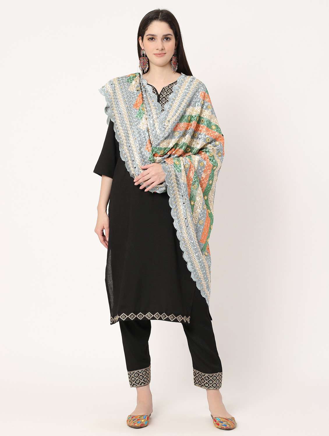 grey phulkari dupatta - 20276637 -  Standard Image - 2