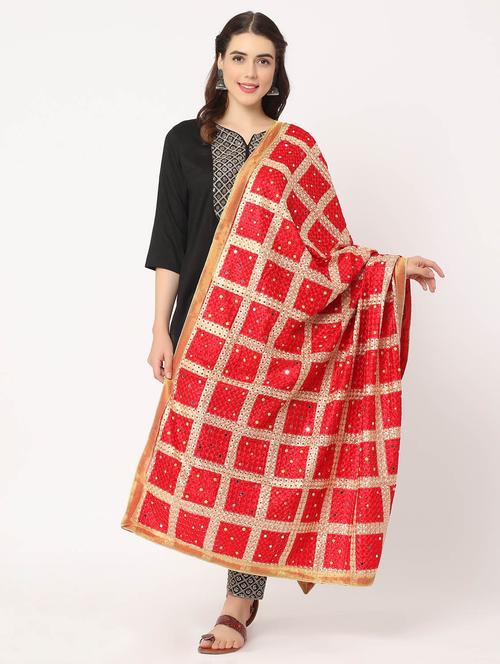 red phulkari dupatta - 20276644 - Standard Image - 0
