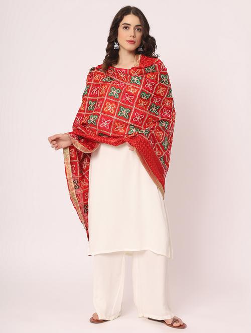 red phulkari dupatta - 20276655 -  Standard Image - 0