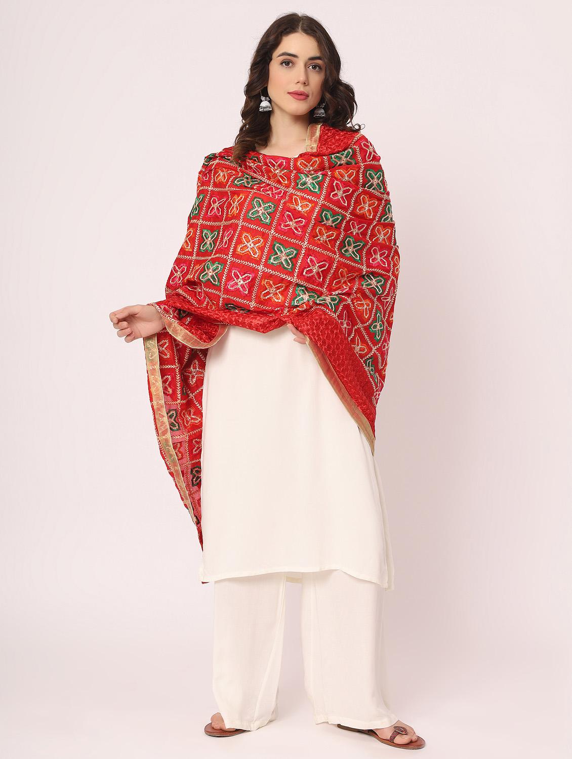 red phulkari dupatta - 20276655 -  Zoom Image - 0