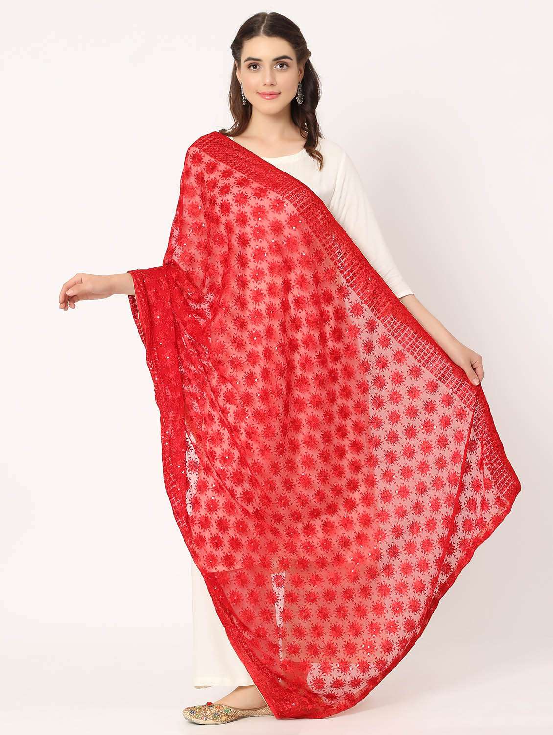 red phulkari dupatta - 20276659 -  Standard Image - 2