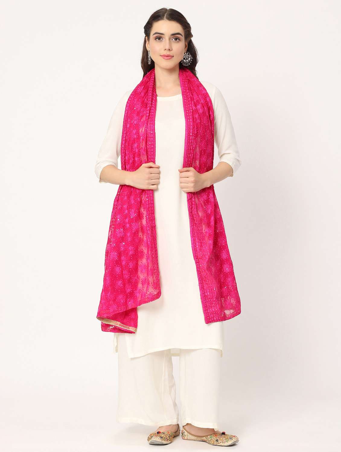 pink phulkari dupatta - 20276662 -  Standard Image - 2
