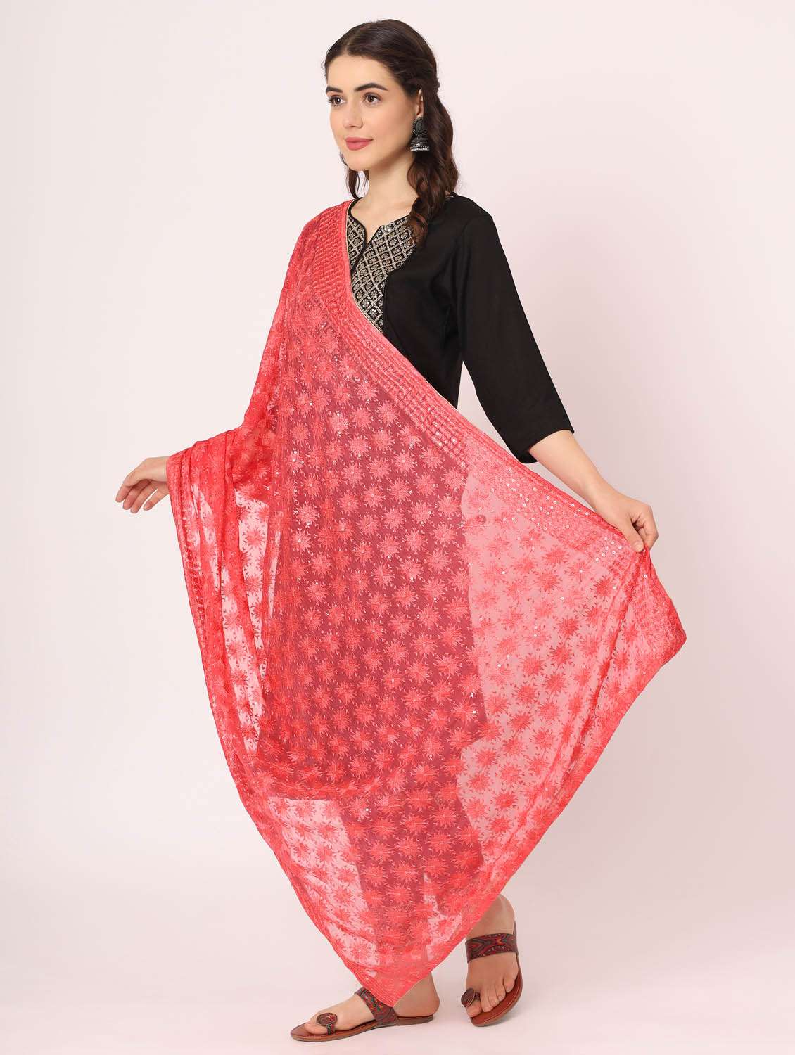 pink phulkari dupatta - 20276665 - Standard Image - 2
