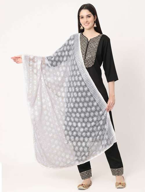 women white phulkari embroidered dupatta - 20276668 - Standard Image - 0