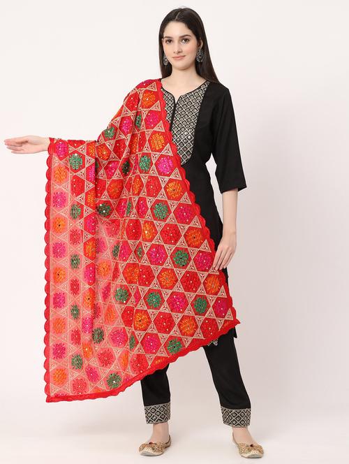 red phulkari dupatta - 20276671 -  Standard Image - 0