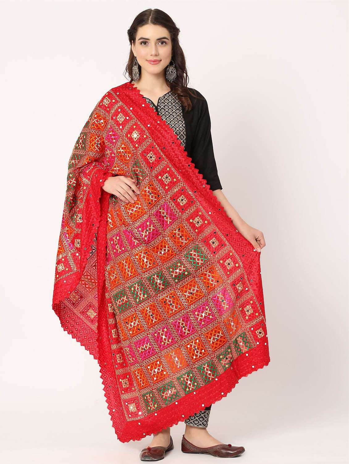 red phulkari dupatta - 20276674 -  Standard Image - 2