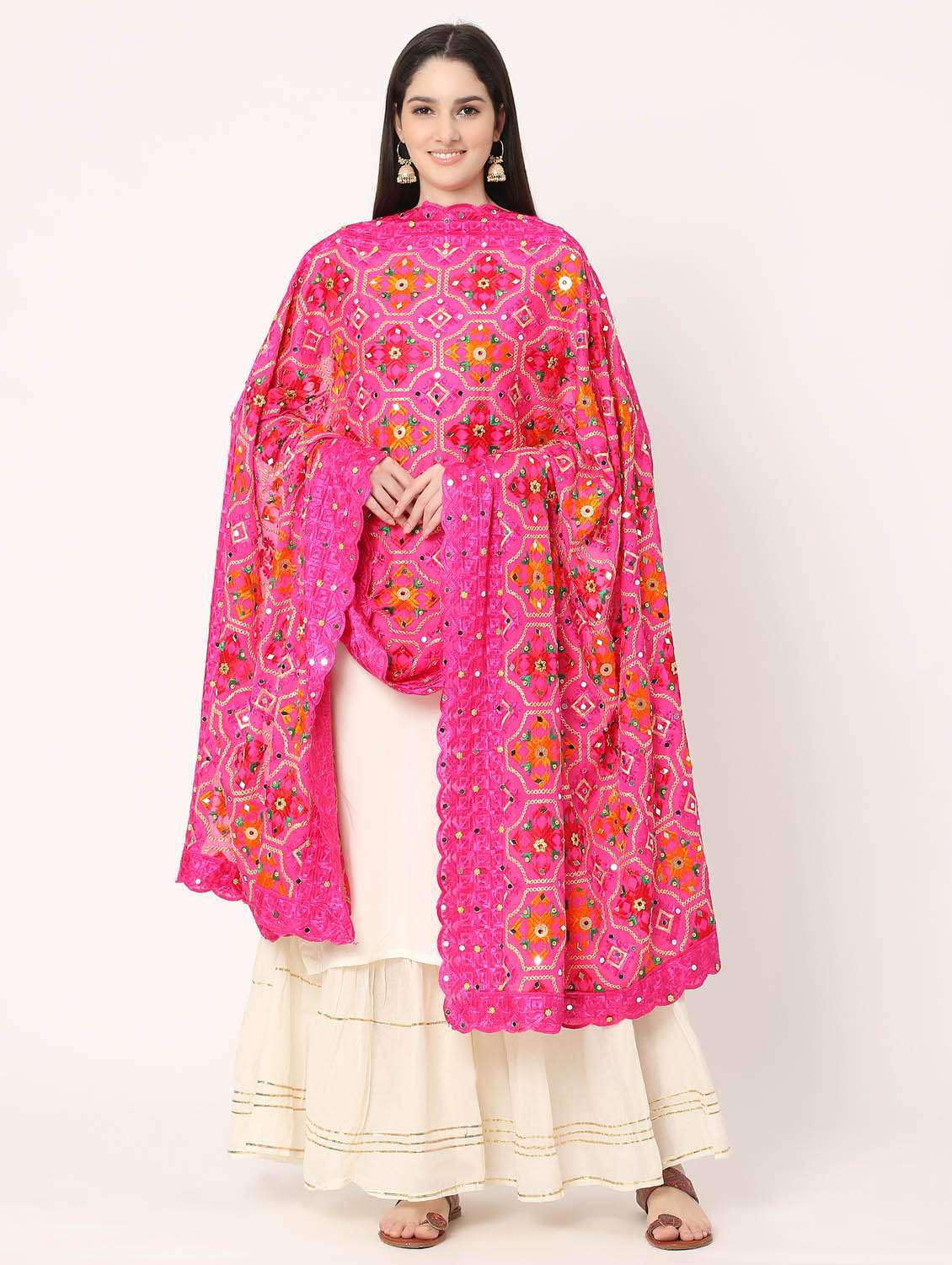 pink phulkari dupatta - 20276687 -  Standard Image - 2