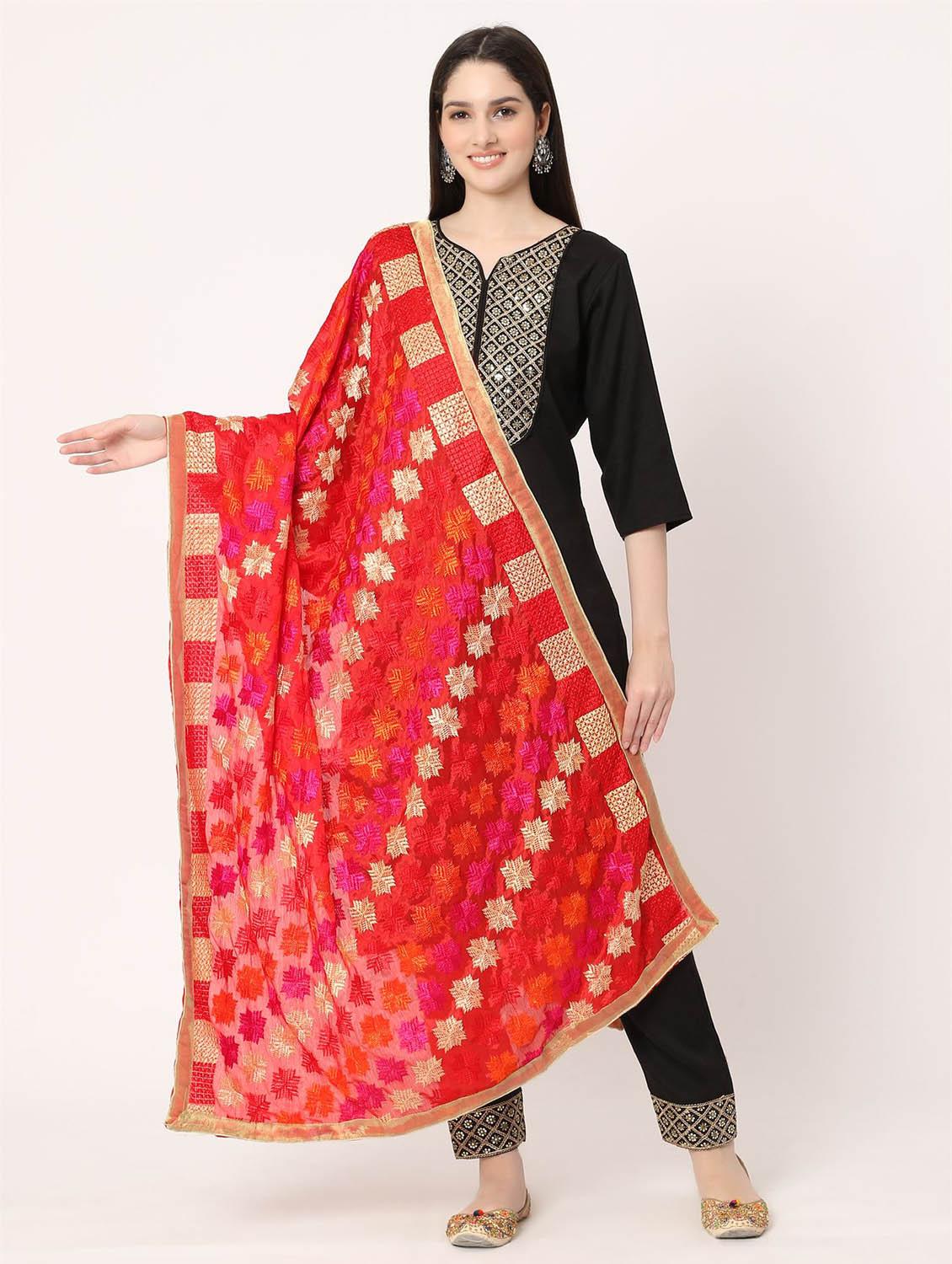 women red embroidered phulkari dupatta - 20276690 -  Zoom Image - 0