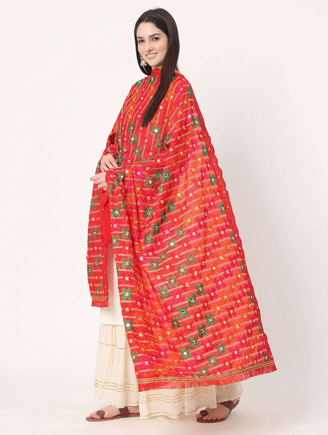 Red Phulkari Dupatta