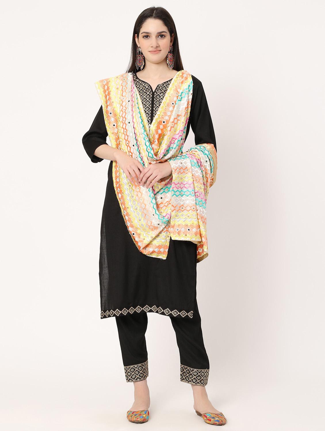 off-white phulkari dupatta - 20276707 - Standard Image - 2