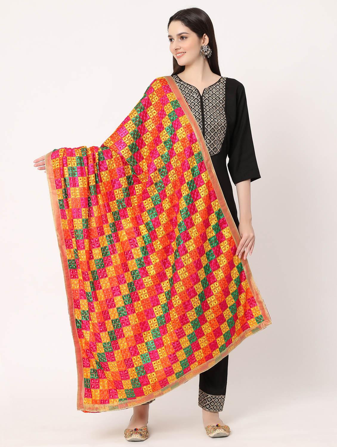 women red phulkari embroidered dupatta - 20276712 - Standard Image - 2