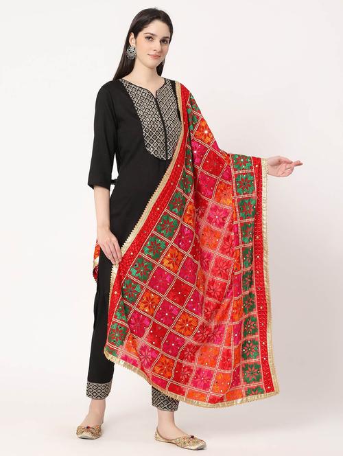 women red phulkari embroidered dupatta - 20276716 - Standard Image - 0