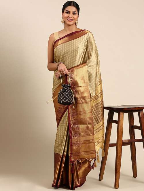 women's self design beige colored saree with blouse - 20276977 - Standard Image - 0