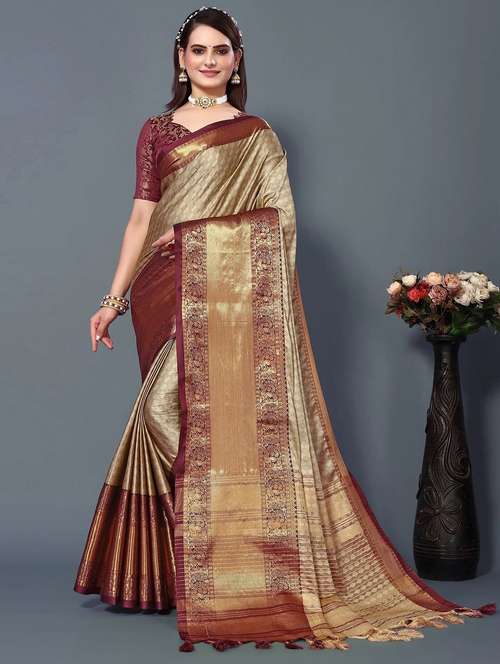 women's self design burgundy colored saree with blouse - 20277179 -  Standard Image - 0