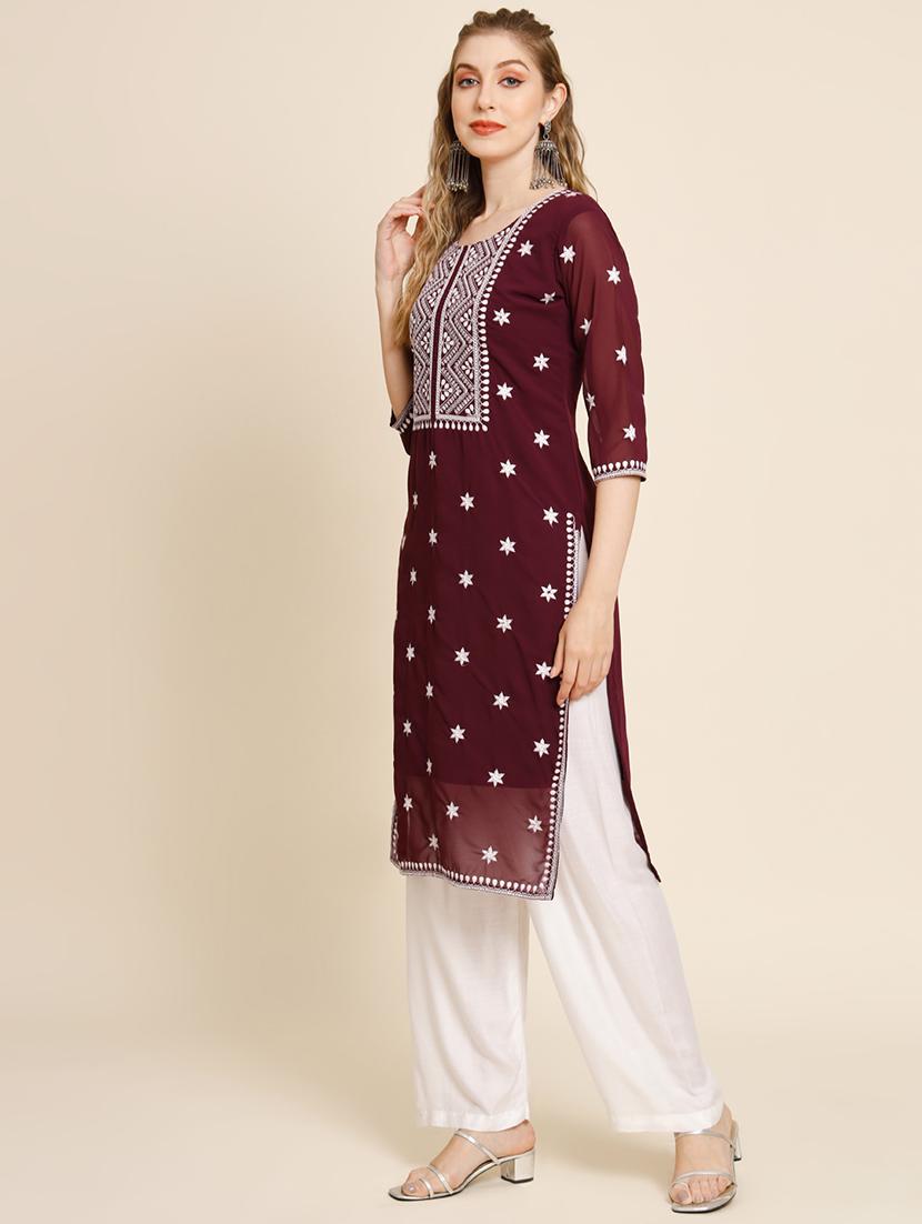 brown colored straight kurta - 20277333 - Standard Image - 2