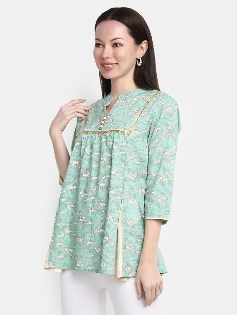 women green florals p;rinted a-line top - 20277755 - Standard Image - 2
