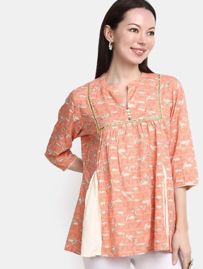 women peach florals printed a-line top - 20277756 -  Standard Image - 2