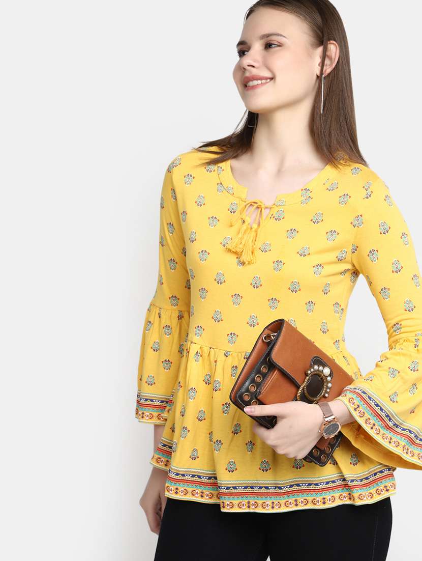 yellow printed peplum tunic - 20277788 -  Standard Image - 2