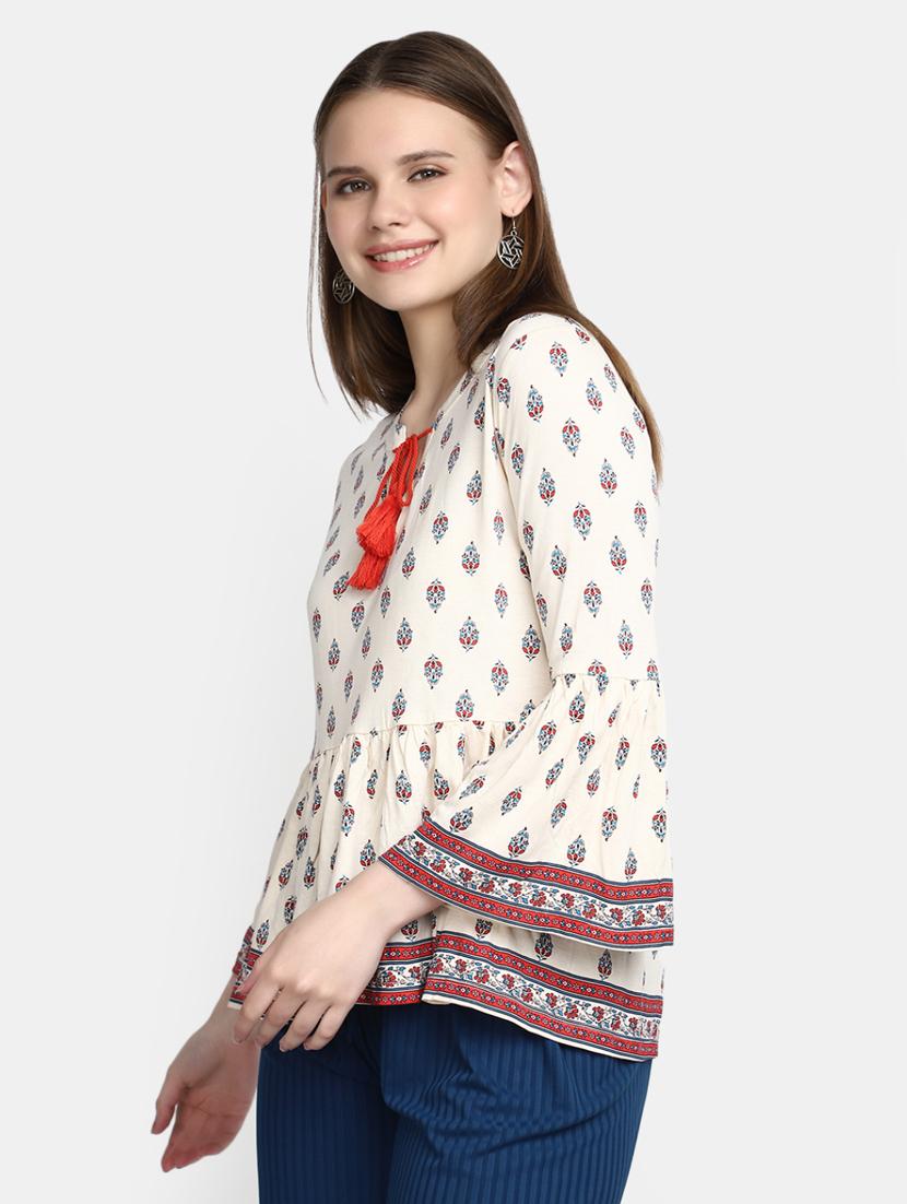 optic white printed peplum tunic - 20277789 - Standard Image - 2