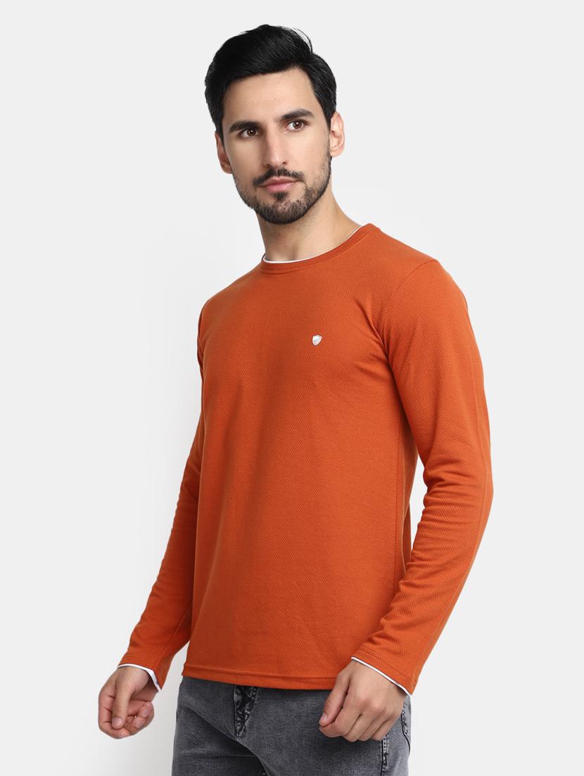 orange solid round neck long sleeves t-shirt - 20277951 - Standard Image - 2