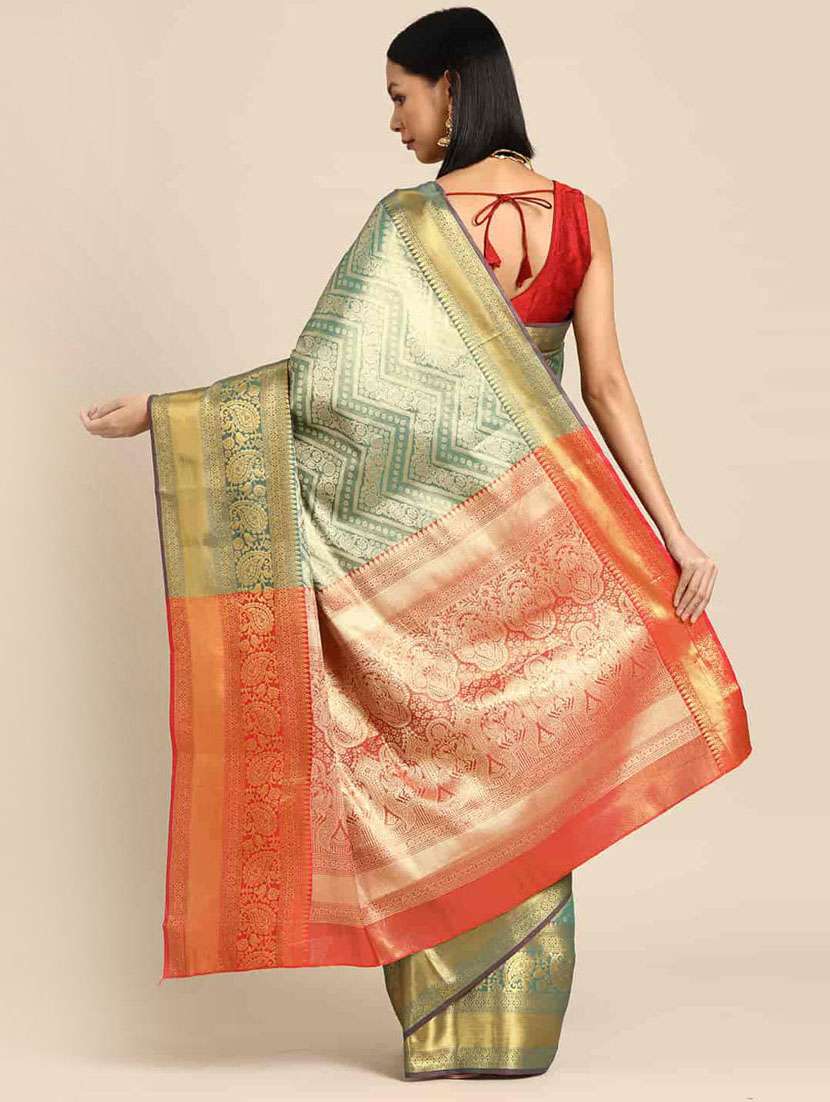 women's self design turquoise colored saree with blouse - 20278085 -  Standard Image - 2