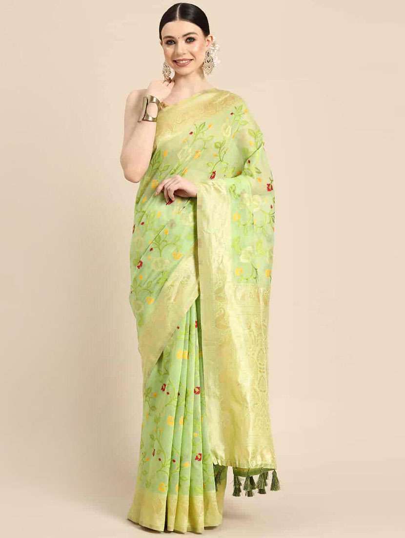 women's self design light green colored saree with blouse