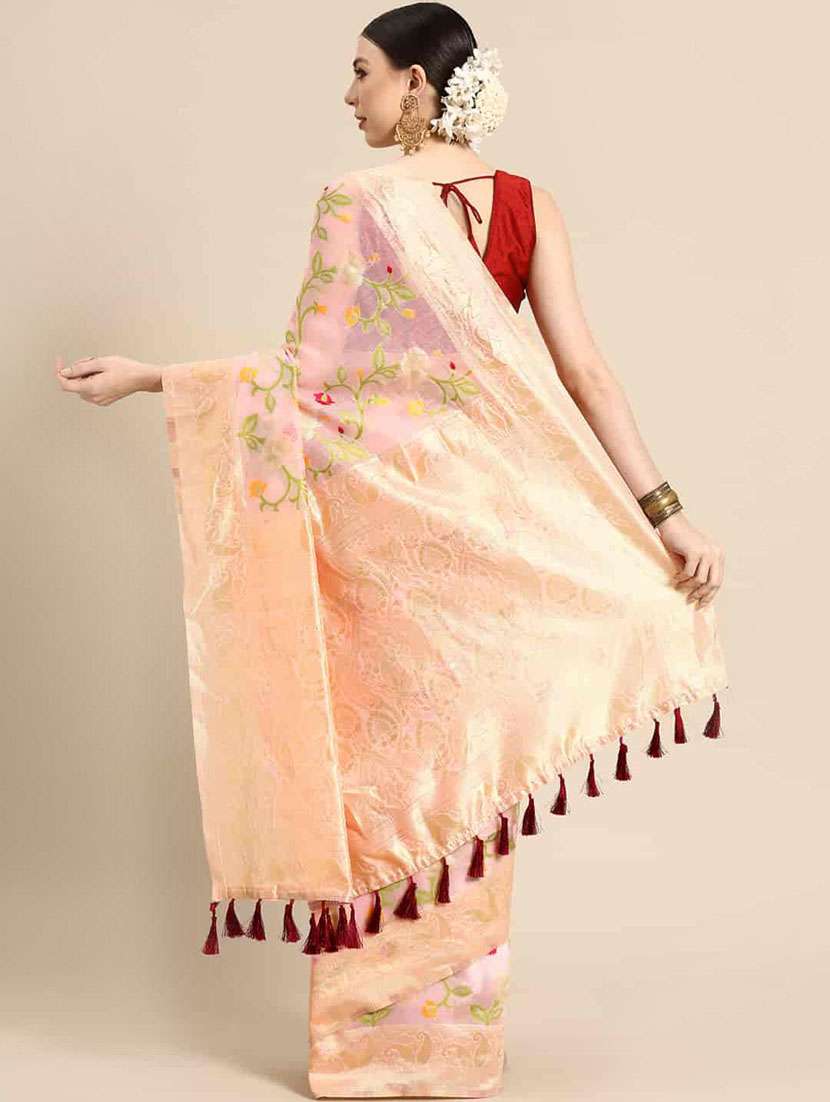 women's floral peach colored saree - 20278098 -  Standard Image - 2