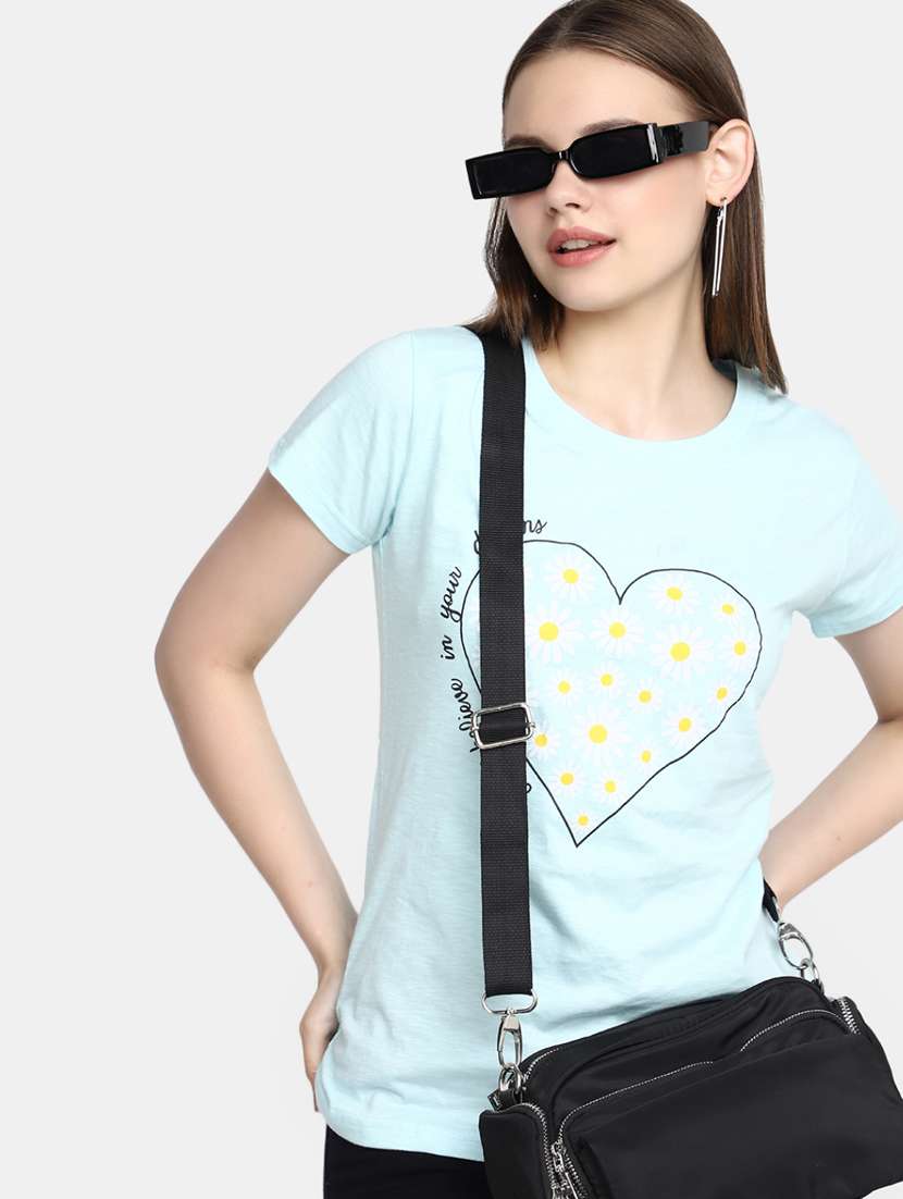 women's chest print crew neck t-shirt - 20278179 -  Standard Image - 2