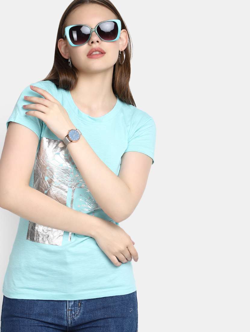 women's front print crew neck t-shirt - 20278180 -  Standard Image - 2