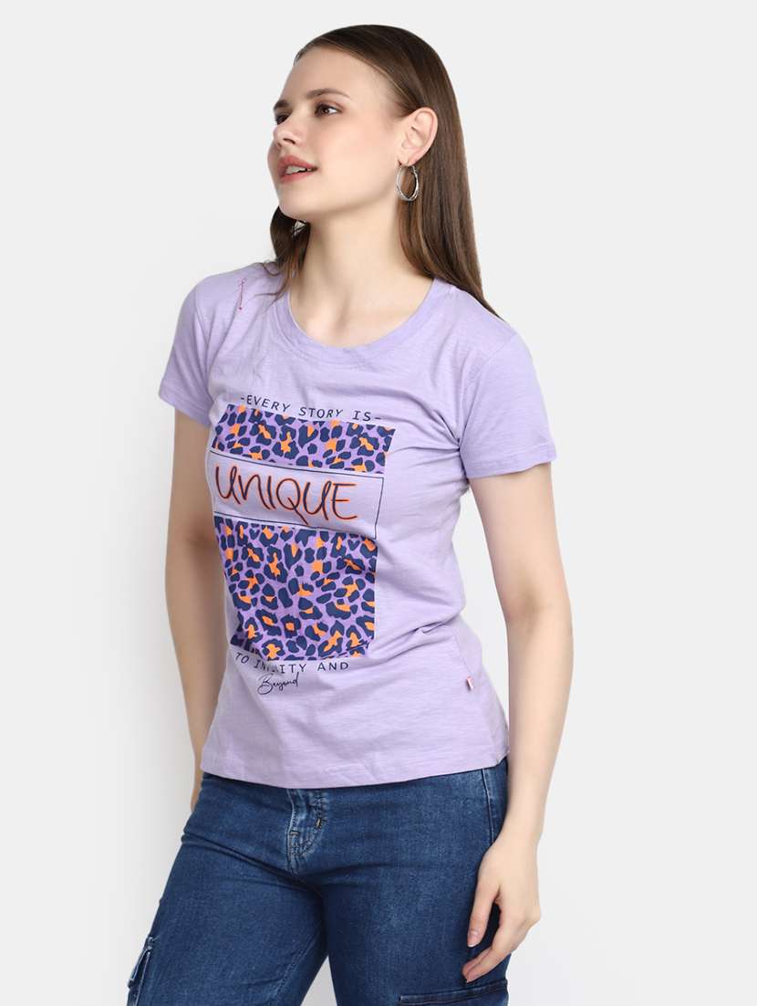 women's front print round neck t-shirt - 20278185 -  Standard Image - 2