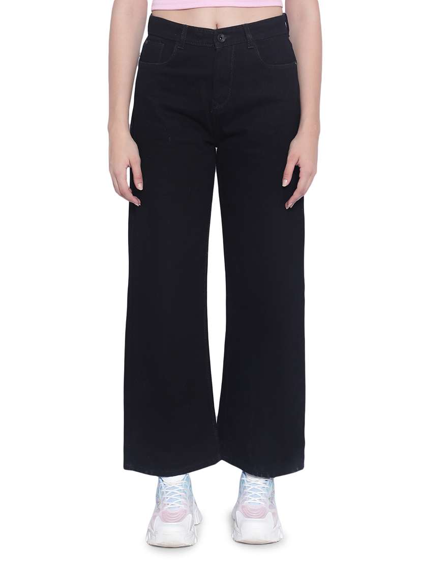 women's plain wide leg jeans