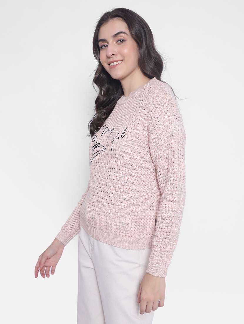 women peachy pink acrylic regular pullover - 20280345 -  Standard Image - 2