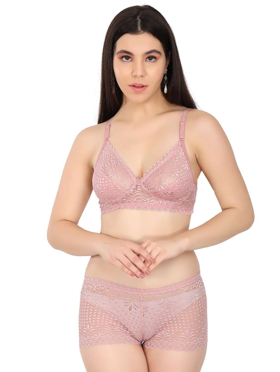 peach nylon bra and panty set