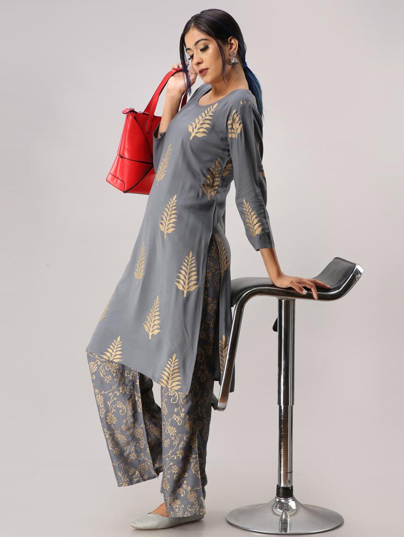 grey colored kurta palazzo set - 20280622 - Standard Image - 2