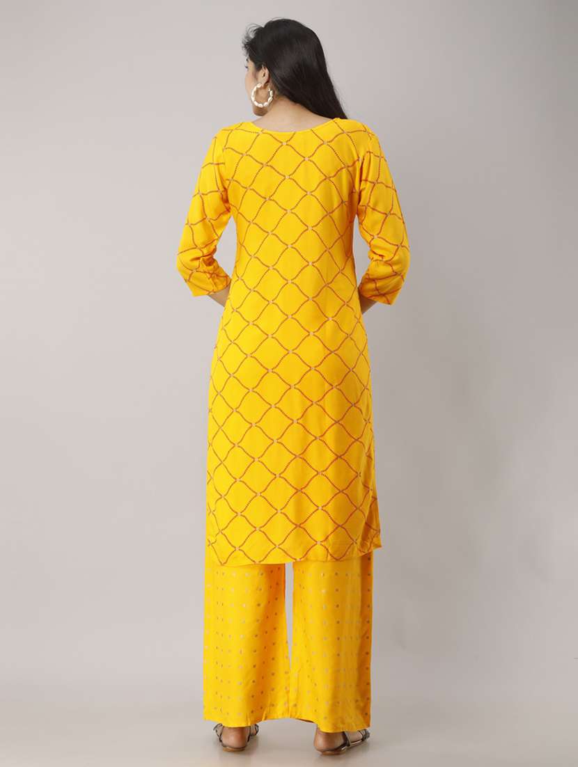 yellow colored kurta palazzo set - 20280735 - Standard Image - 2