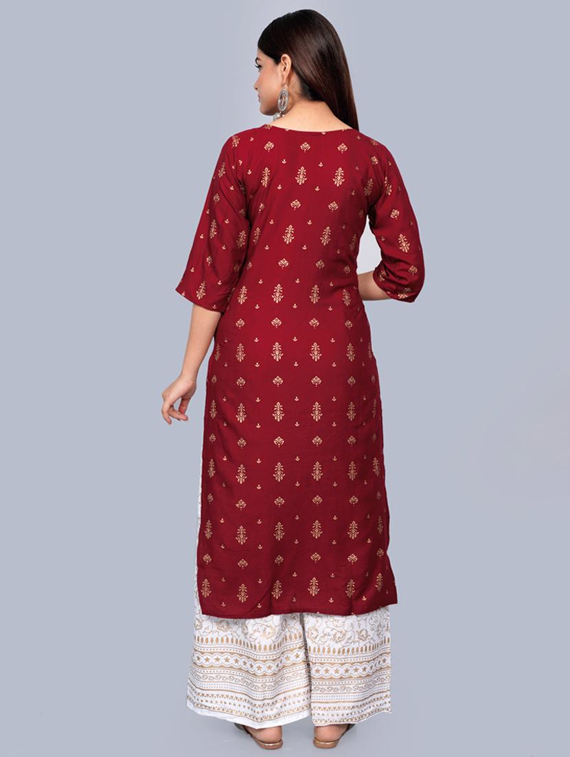 maroon colored kurta palazzo set - 20280737 - Standard Image - 2