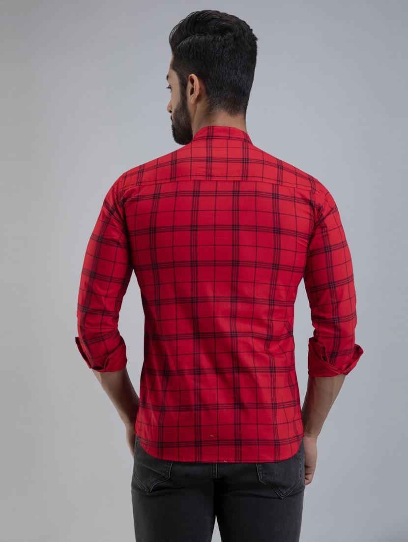 men red checks cotton short kurta - 20280814 - Standard Image - 2