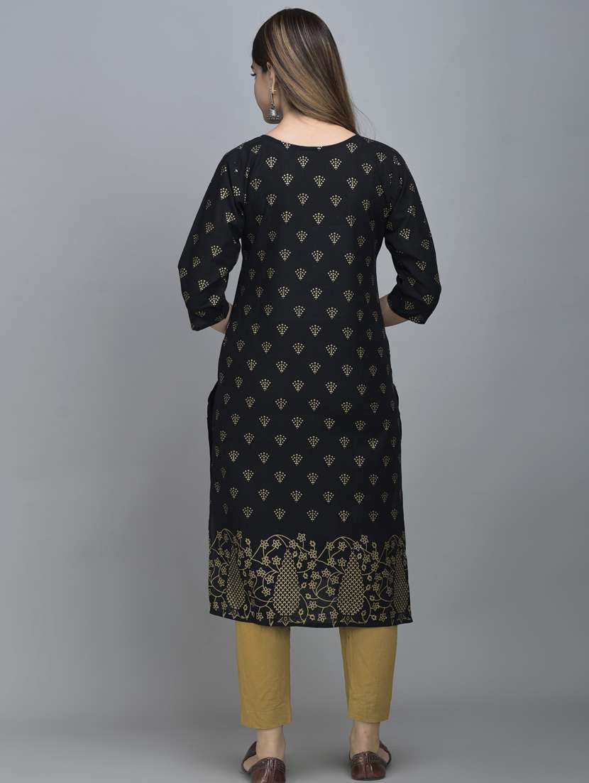 black colored straight kurta - 20280841 -  Standard Image - 2