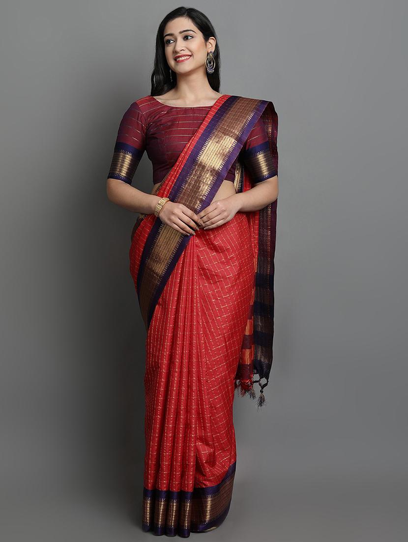 women's self design red colored saree with blouse - 20282011 - Zoom Image - 0
