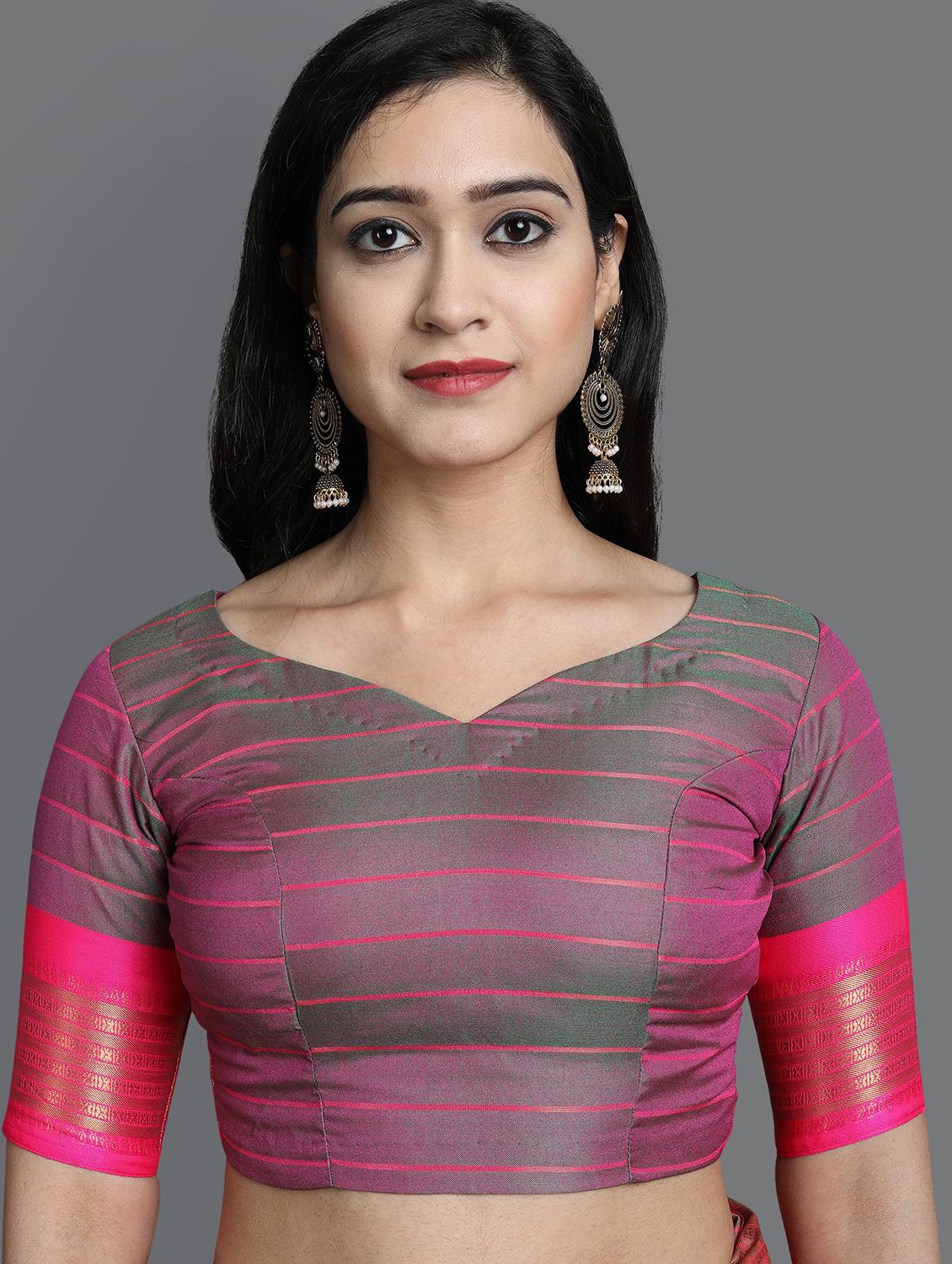 women's checks green colored saree with blouse - 20282021 - Standard Image - 2