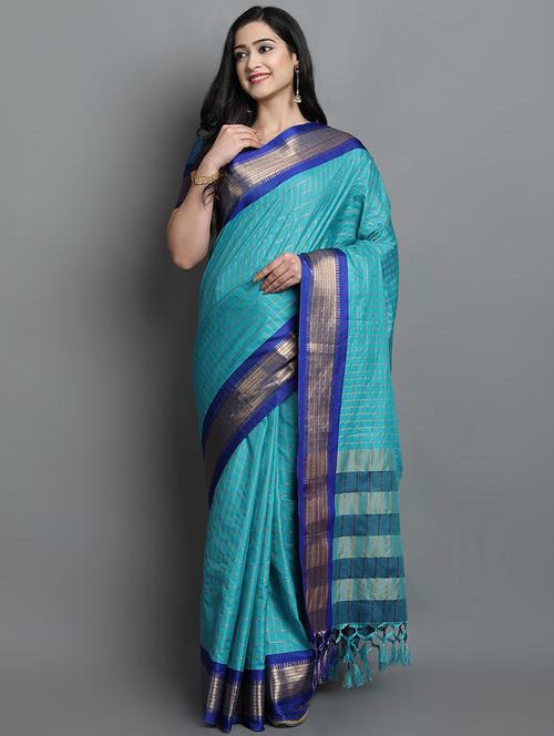 women's self design turquoise colored saree with blouse - 20282036 -  Standard Image - 0