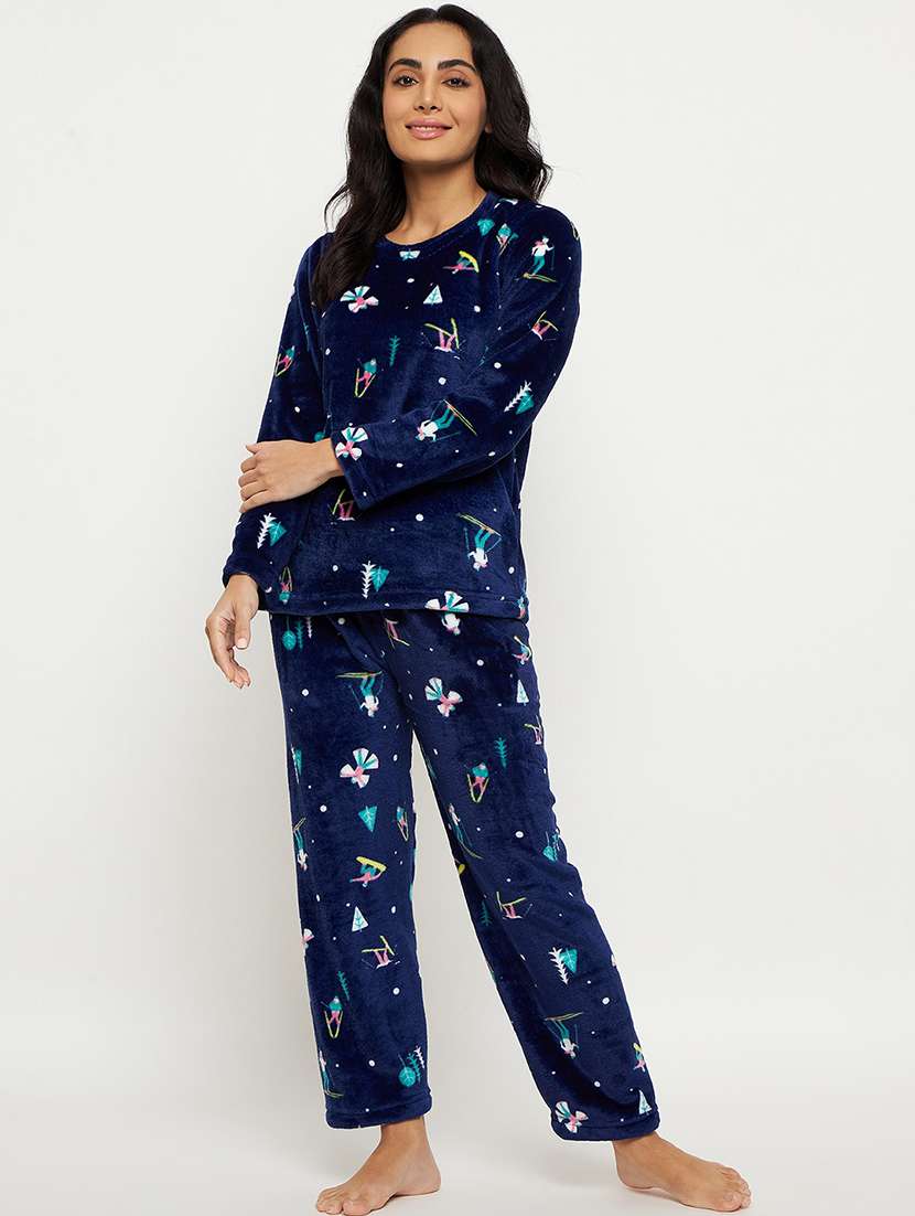 women round neck quirky printed nightwear pyjama set 