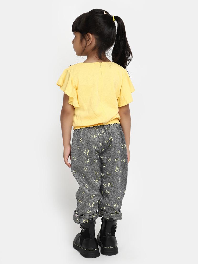 girls yellow neck detailed top & printed capri set - 20282602 - Standard Image - 2