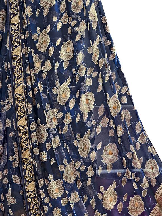 navy georgette printed saree with blouse - 20282799 - Standard Image - 2