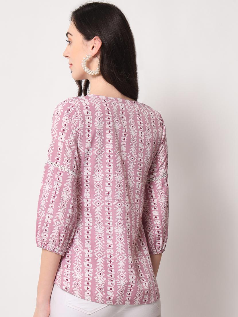 women lavender printed notch neck top - 20283937 - Standard Image - 2