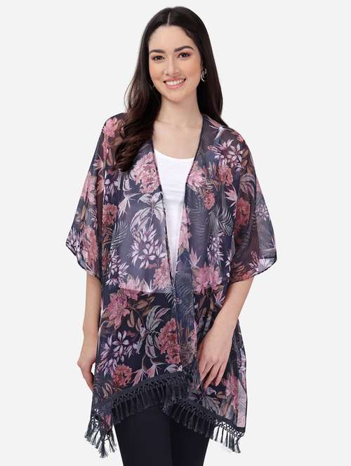black floral asymmetric shrug