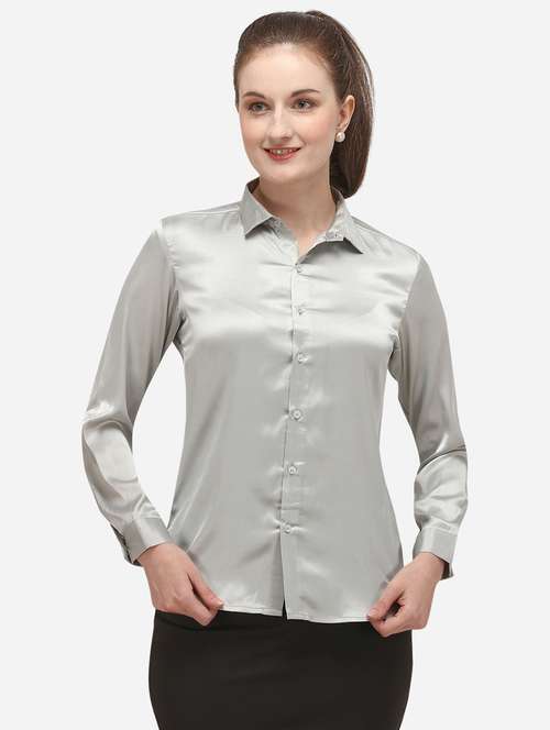 silver solid regular shirt - 20283957 - Standard Image - 0