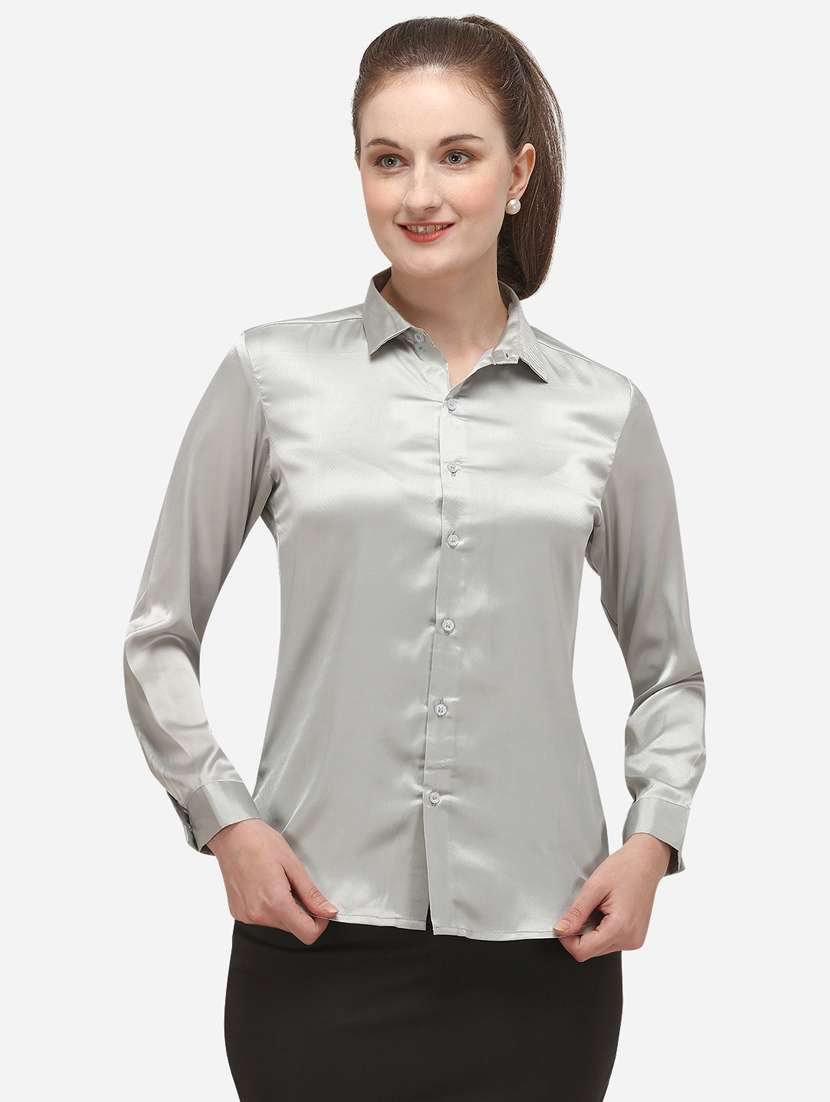 silver solid regular shirt - 20283957 - Zoom Image - 0