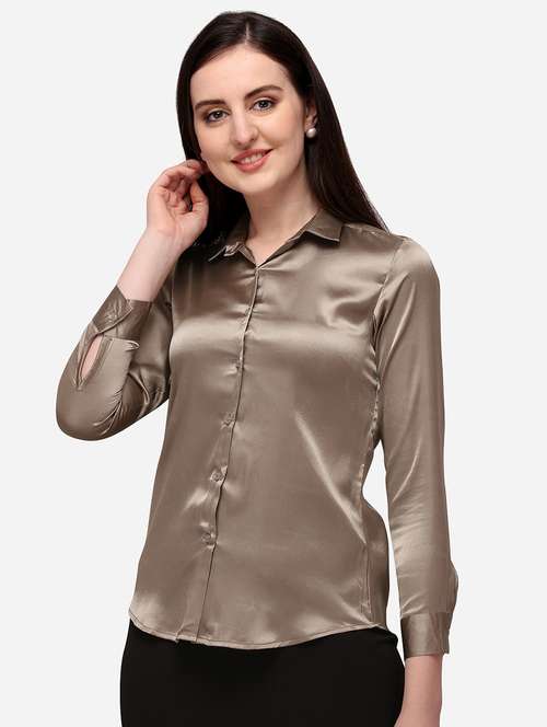 bronze silk blend regular shirt