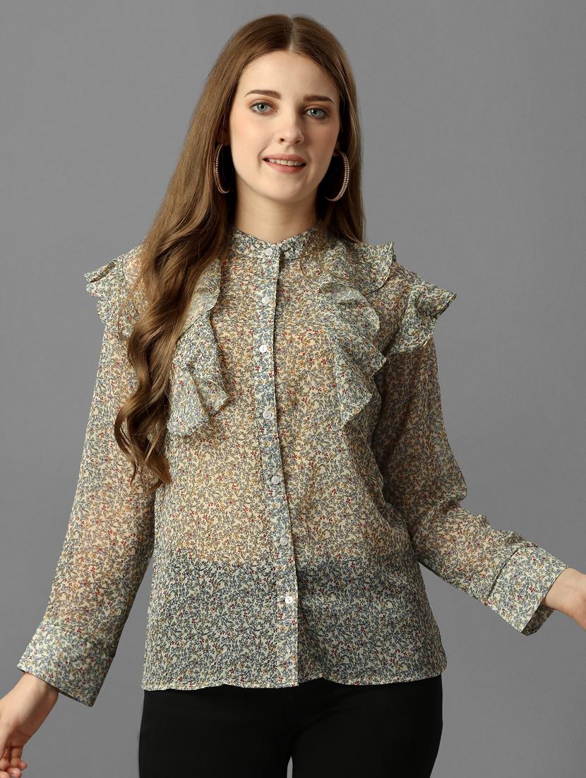 ruffled chiffon regular shirt - 20283979 - Standard Image - 2